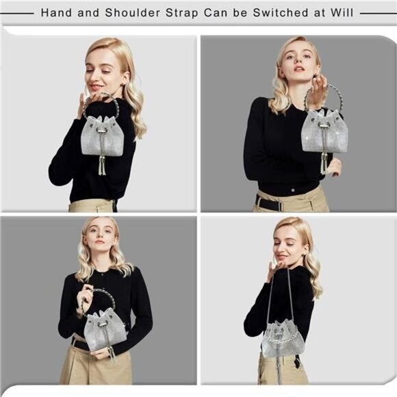 Upgrade Rhinestone Evening Bag Bling Purse Sparkly Diamond Silver Clutch Purses - Picture 2 of 7